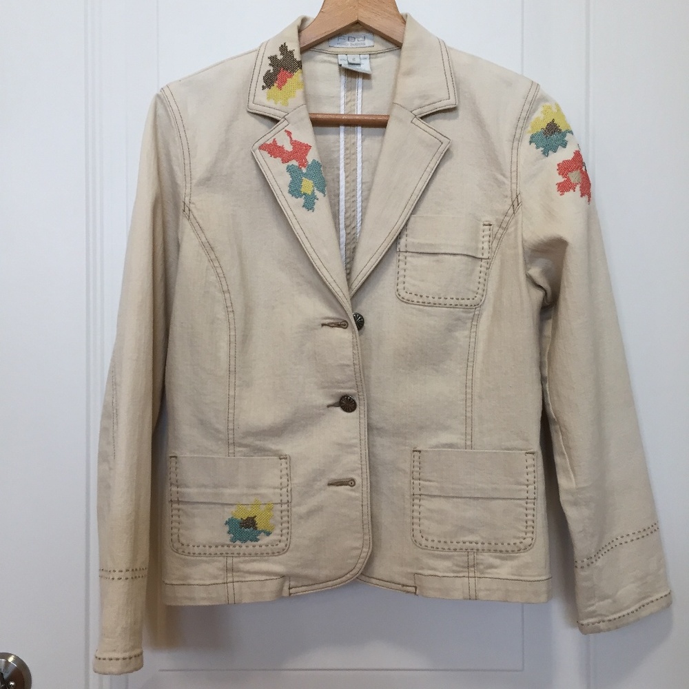 Blazer with Cross-Stitched Design. Size 6